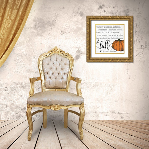 Fall Giving Thanks Gold Ornate Wood Framed Art Print with Double Matting by CAD Designs