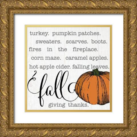 Fall Giving Thanks Gold Ornate Wood Framed Art Print with Double Matting by CAD Designs