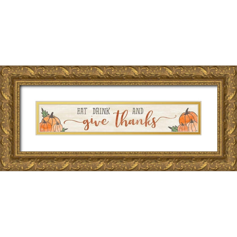 Eat Drink Thanks Gold Ornate Wood Framed Art Print with Double Matting by CAD Designs