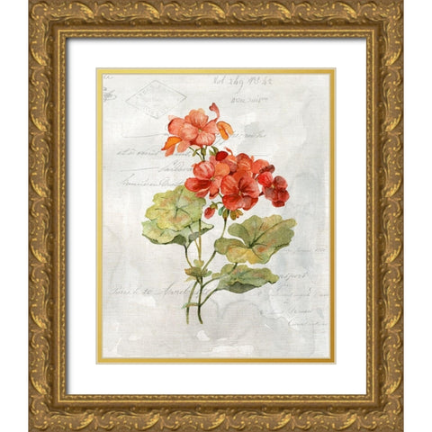 Linen Geranium Gold Ornate Wood Framed Art Print with Double Matting by Robinson, Carol
