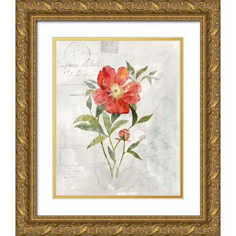 Linen Peony Gold Ornate Wood Framed Art Print with Double Matting by Robinson, Carol