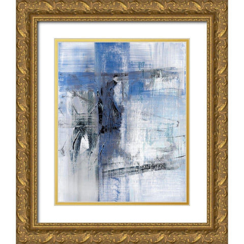 Reflections in Indigo Gold Ornate Wood Framed Art Print with Double Matting by Jill, Susan