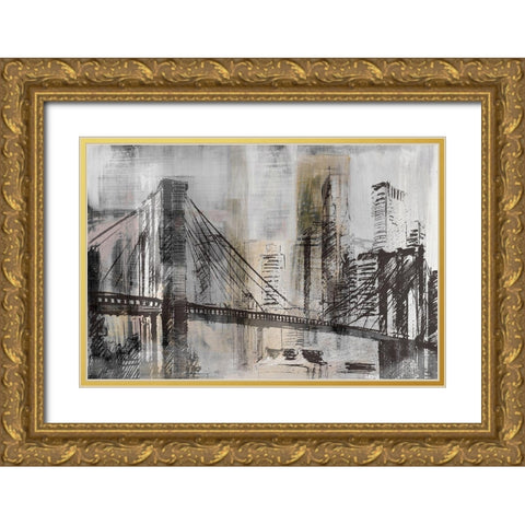 Brooklyn Bridge Twilight Detail Gold Ornate Wood Framed Art Print with Double Matting by Jill, Susan