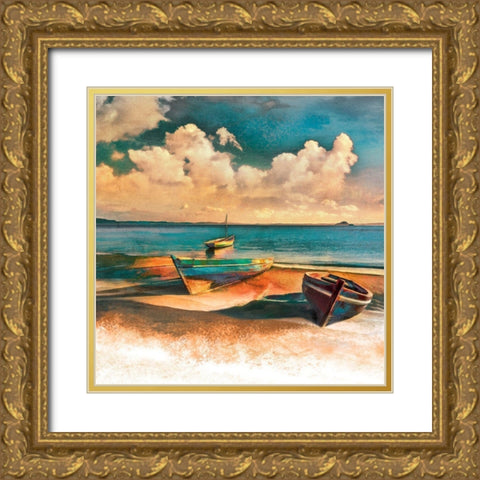 Shadow Boat II Gold Ornate Wood Framed Art Print with Double Matting by Calascibetta, Mike