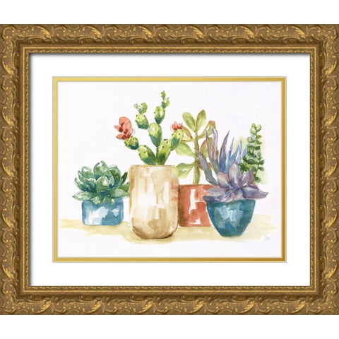 Summer Succulents I Gold Ornate Wood Framed Art Print with Double Matting by Nan