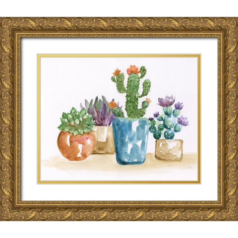Summer Succulents II Gold Ornate Wood Framed Art Print with Double Matting by Nan