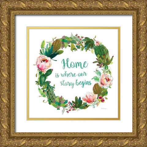 Home Cactus Gold Ornate Wood Framed Art Print with Double Matting by Robinson, Carol