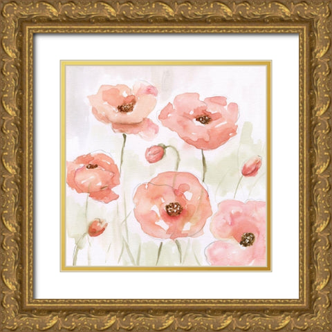 Spring Poppies I Gold Ornate Wood Framed Art Print with Double Matting by Nan