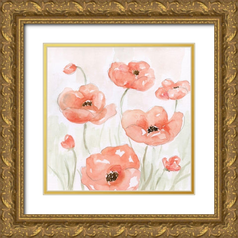 Spring Poppies II Gold Ornate Wood Framed Art Print with Double Matting by Nan