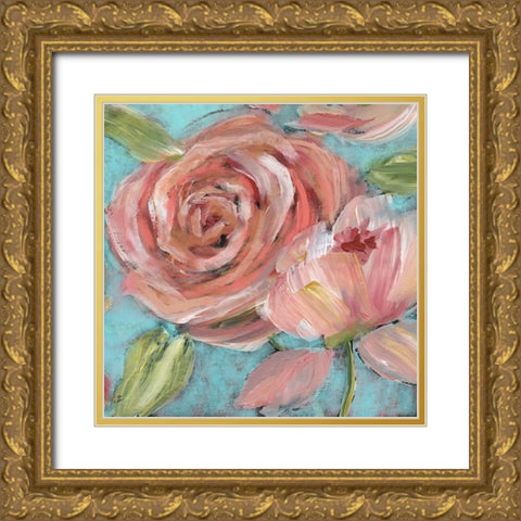 Blushing Coral Beauties Gold Ornate Wood Framed Art Print with Double Matting by Nan