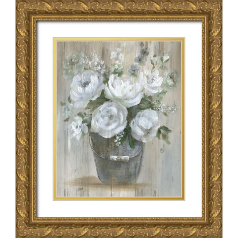 Wild Roses Gold Ornate Wood Framed Art Print with Double Matting by Nan