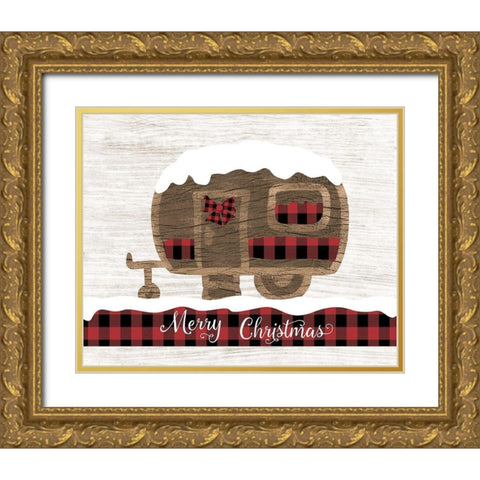 Christmas Camper Gold Ornate Wood Framed Art Print with Double Matting by CAD Designs