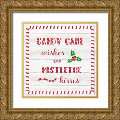 Candy Cane Wishes Gold Ornate Wood Framed Art Print with Double Matting by CAD Designs