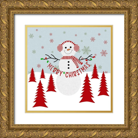 Merry Christmas Snowman Gold Ornate Wood Framed Art Print with Double Matting by Carpentieri, Natalie