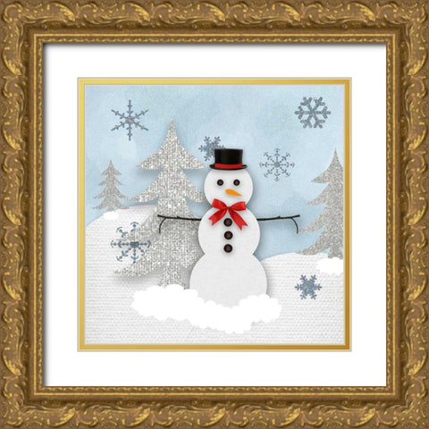 Snowman Hill Gold Ornate Wood Framed Art Print with Double Matting by Santiago, Daniela