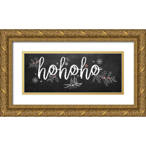 Ho Ho Ho Gold Ornate Wood Framed Art Print with Double Matting by Santiago, Daniela