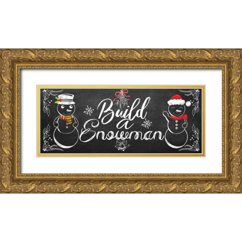 Build a Snowman Gold Ornate Wood Framed Art Print with Double Matting by Santiago, Daniela