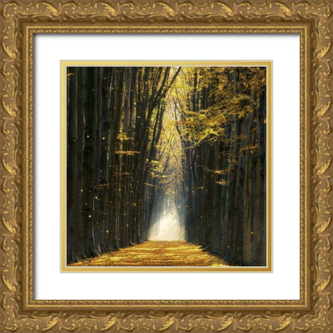Fall Kicks In Gold Ornate Wood Framed Art Print with Double Matting by Van de Goor, Lars