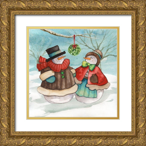 Mistletoe Couple Gold Ornate Wood Framed Art Print with Double Matting by Robinson, Carol