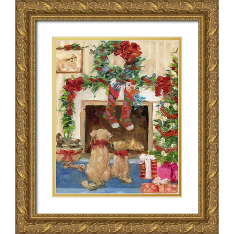 Santa Watch Gold Ornate Wood Framed Art Print with Double Matting by Swatland, Sally
