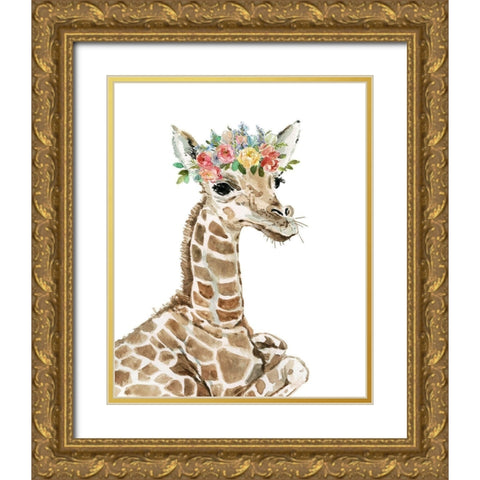 Savannah Giraffe Gold Ornate Wood Framed Art Print with Double Matting by Robinson, Carol