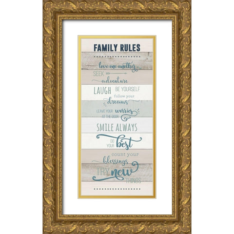 Family Rules Gold Ornate Wood Framed Art Print with Double Matting by CAD Designs
