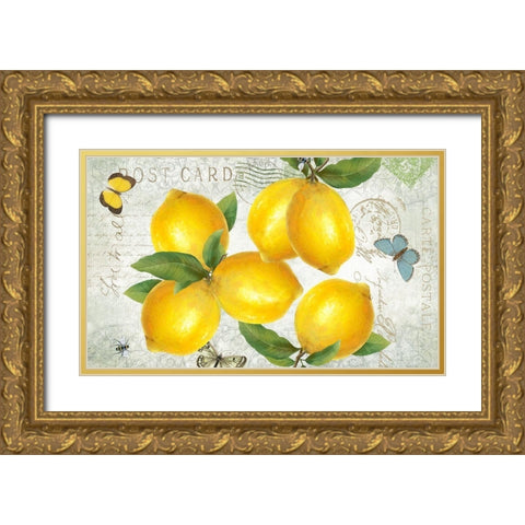 Postcard Lemons Gold Ornate Wood Framed Art Print with Double Matting by Donovan, Kelly