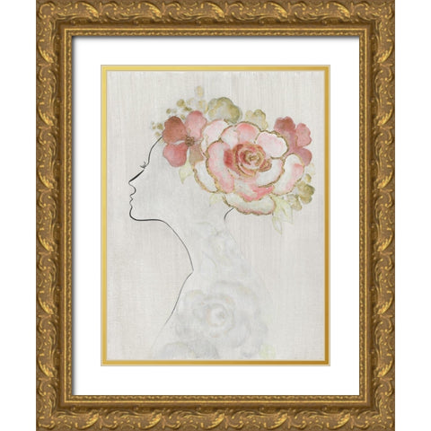 Fashion Floral Silhouette II Gold Ornate Wood Framed Art Print with Double Matting by Tava Studios