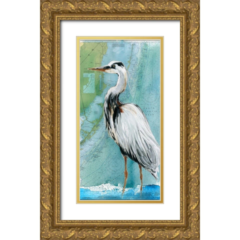 Biscayne Bay Crane Gold Ornate Wood Framed Art Print with Double Matting by Robinson, Carol