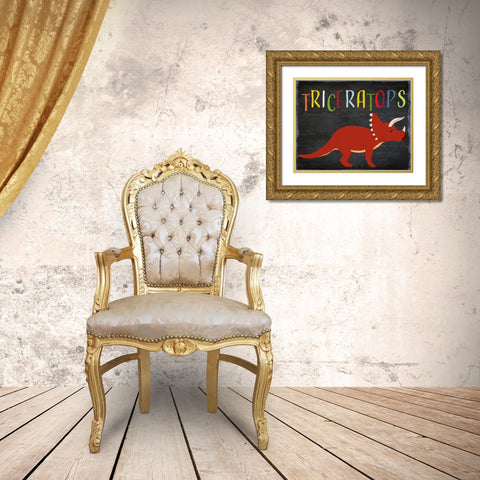 Triceratops Gold Ornate Wood Framed Art Print with Double Matting by Santiago, Daniela