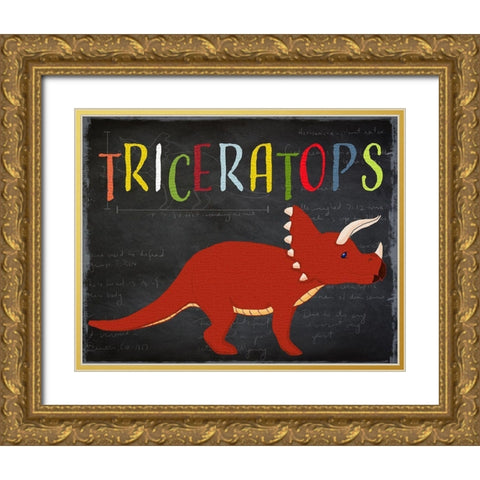 Triceratops Gold Ornate Wood Framed Art Print with Double Matting by Santiago, Daniela