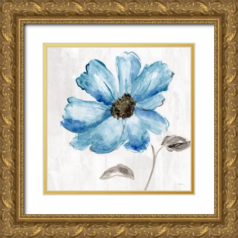 Blue Floral Gold Ornate Wood Framed Art Print with Double Matting by Craven, Katrina