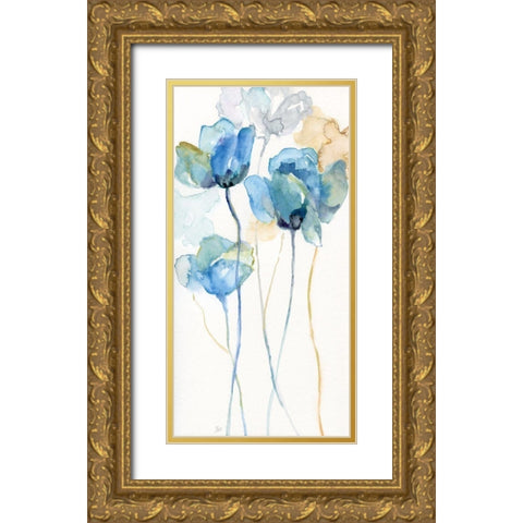 Wildflower Blues I Gold Ornate Wood Framed Art Print with Double Matting by Nan