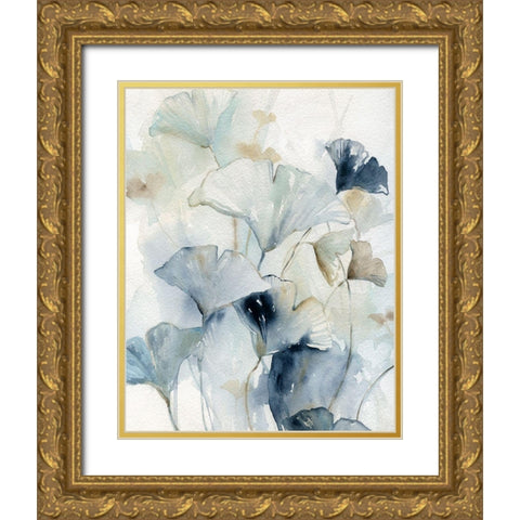 Indigo Ginkgo I Gold Ornate Wood Framed Art Print with Double Matting by Robinson, Carol