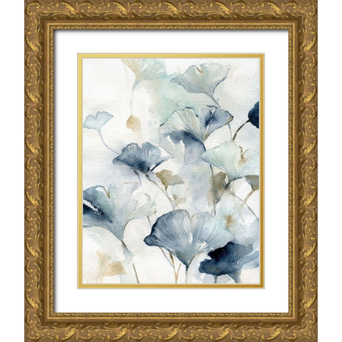 Indigo Ginkgo II Gold Ornate Wood Framed Art Print with Double Matting by Robinson, Carol