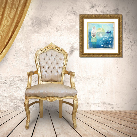 Mermaid Kisses Gold Ornate Wood Framed Art Print with Double Matting by Santiago, Daniela