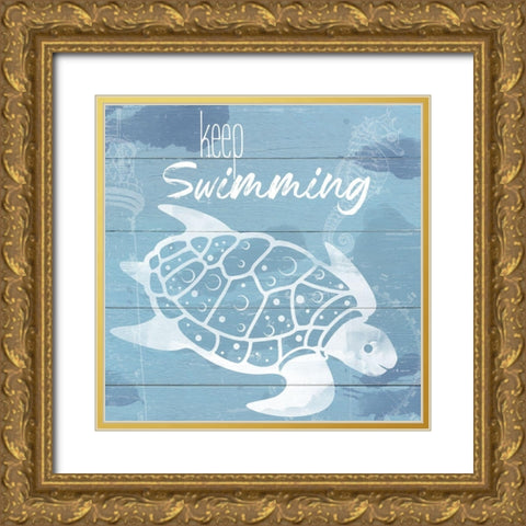 Keep Swimming Gold Ornate Wood Framed Art Print with Double Matting by Santiago, Daniela