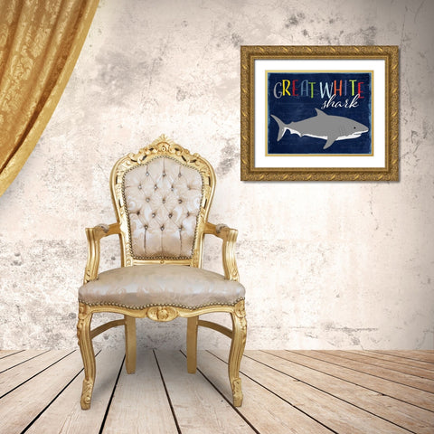 Great White Shark Gold Ornate Wood Framed Art Print with Double Matting by Santiago, Daniela