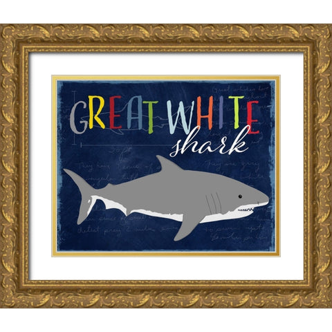 Great White Shark Gold Ornate Wood Framed Art Print with Double Matting by Santiago, Daniela