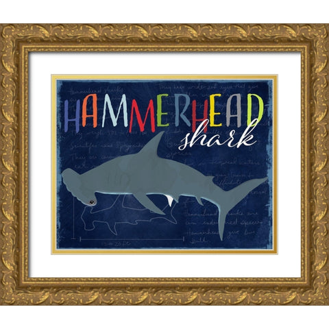 Hammerhead Shark Gold Ornate Wood Framed Art Print with Double Matting by Santiago, Daniela