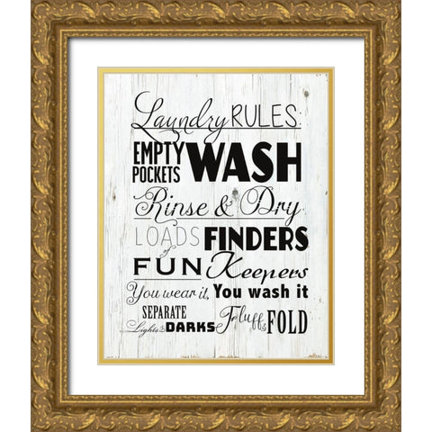 Laundry Rules Gold Ornate Wood Framed Art Print with Double Matting by Santiago, Daniela