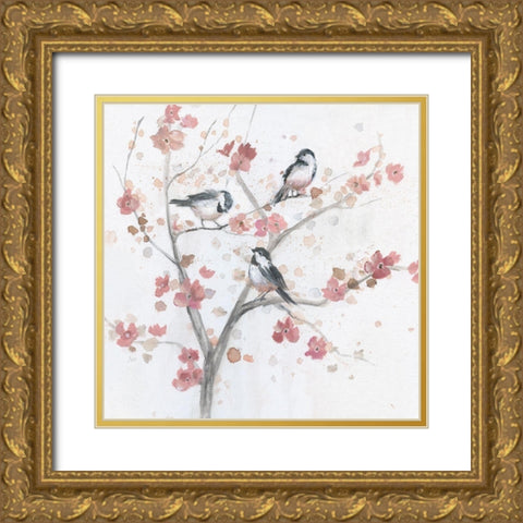 Chickadees In Spring I Gold Ornate Wood Framed Art Print with Double Matting by Nan