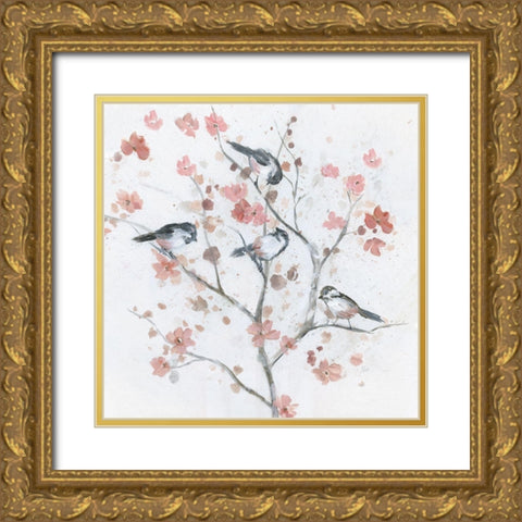 Chickadees In Spring II Gold Ornate Wood Framed Art Print with Double Matting by Nan