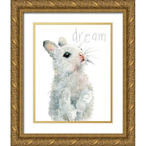 Forest Fur Baby Bunny Gold Ornate Wood Framed Art Print with Double Matting by Robinson, Carol