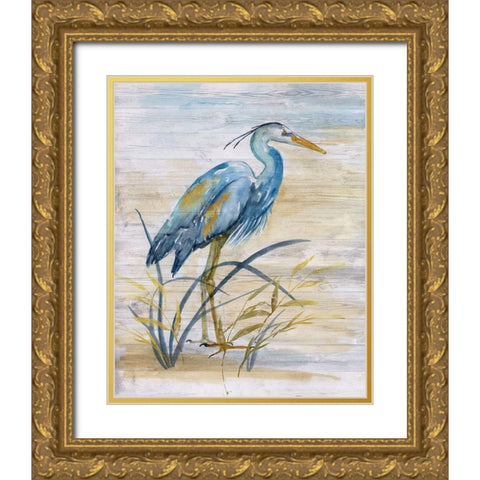Blue Heron I Gold Ornate Wood Framed Art Print with Double Matting by Nan