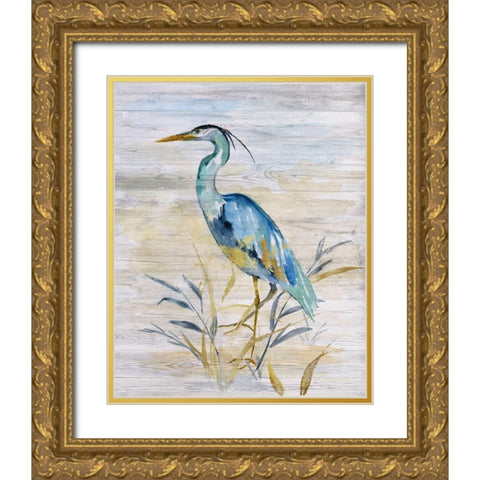 Blue Heron II Gold Ornate Wood Framed Art Print with Double Matting by Nan