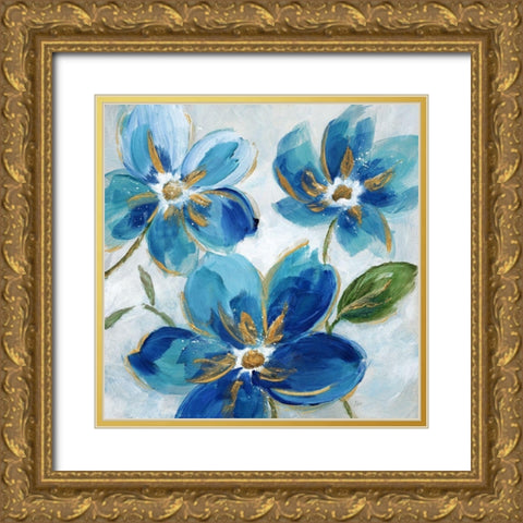 Flowering Blues I Gold Ornate Wood Framed Art Print with Double Matting by Nan