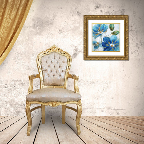 Flowering Blues II Gold Ornate Wood Framed Art Print with Double Matting by Nan