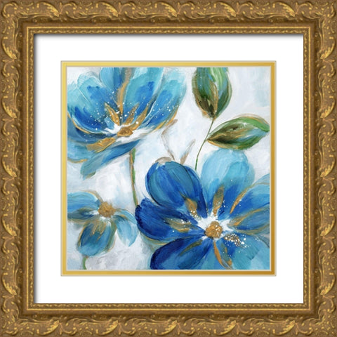 Flowering Blues II Gold Ornate Wood Framed Art Print with Double Matting by Nan