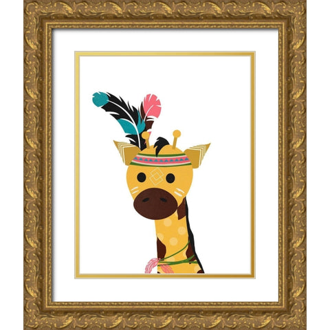 Boho Giraffe Gold Ornate Wood Framed Art Print with Double Matting by Santiago, Daniela